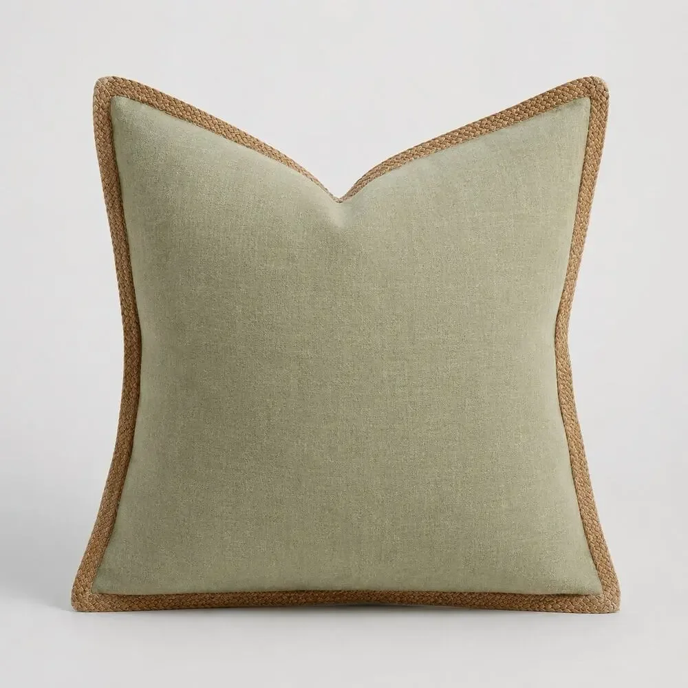 Pottery Barn Jute Braid Trim Linen Pillow Cover Sham Sage Green Square 20x20
